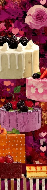 Free colorful bookmark with cakes against a red background